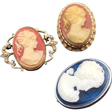 Vintage Cameo Brooch Collection Set of 3 Resin Fa… - image 1