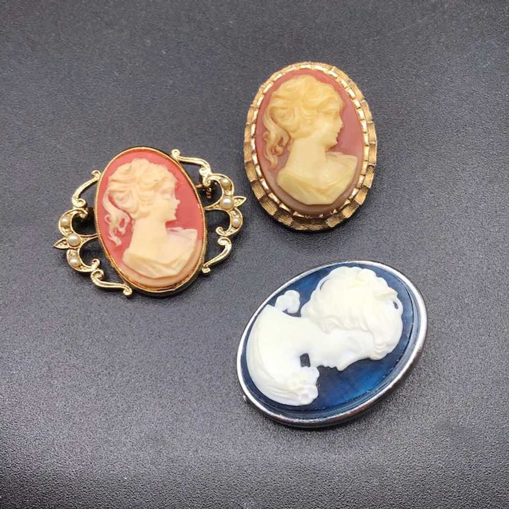 Vintage Cameo Brooch Collection Set of 3 Resin Fa… - image 2