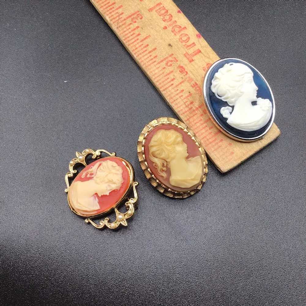 Vintage Cameo Brooch Collection Set of 3 Resin Fa… - image 5