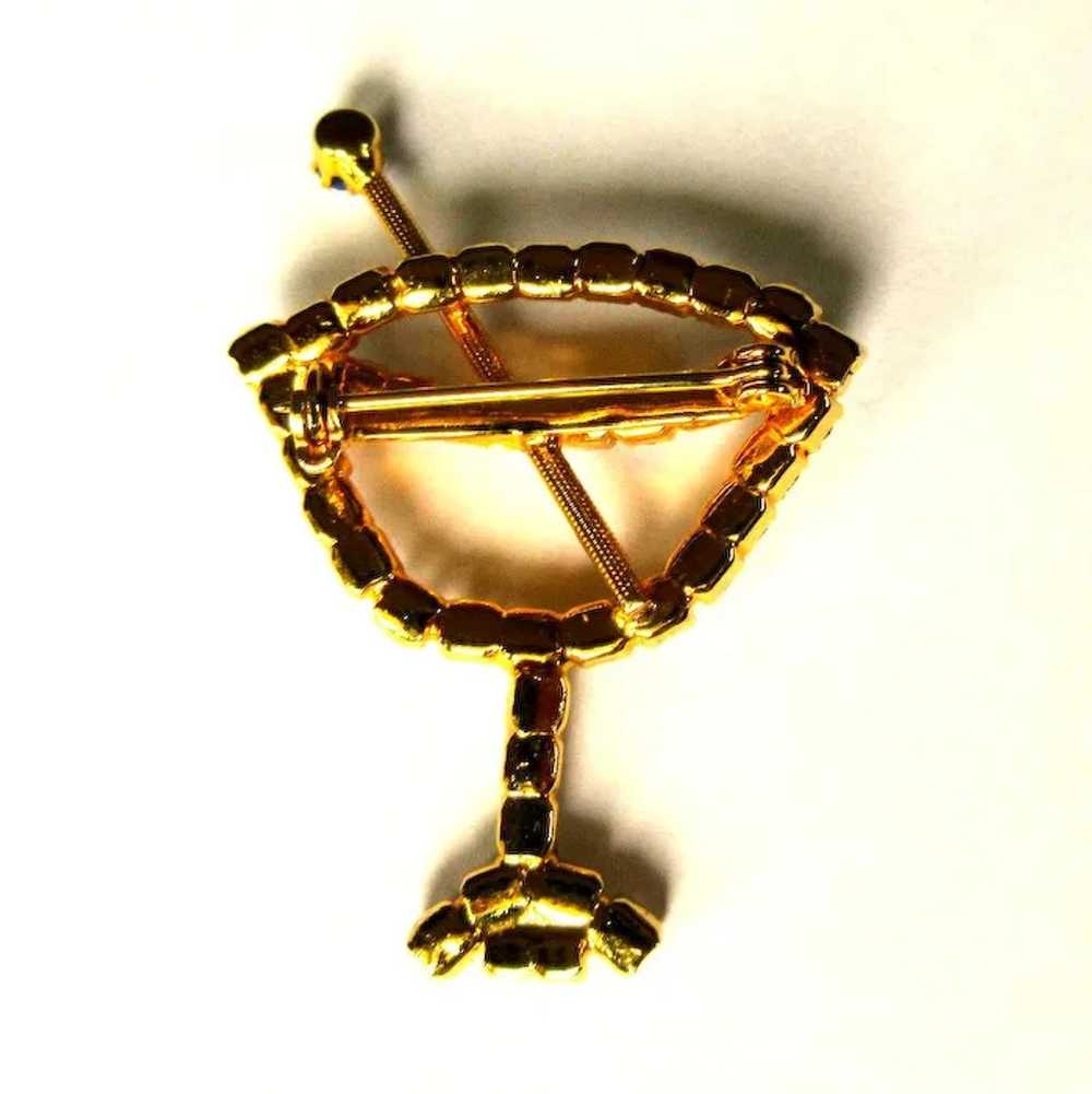 Rhinestone Martini Pin, Vintage Brooch, 50's - image 3
