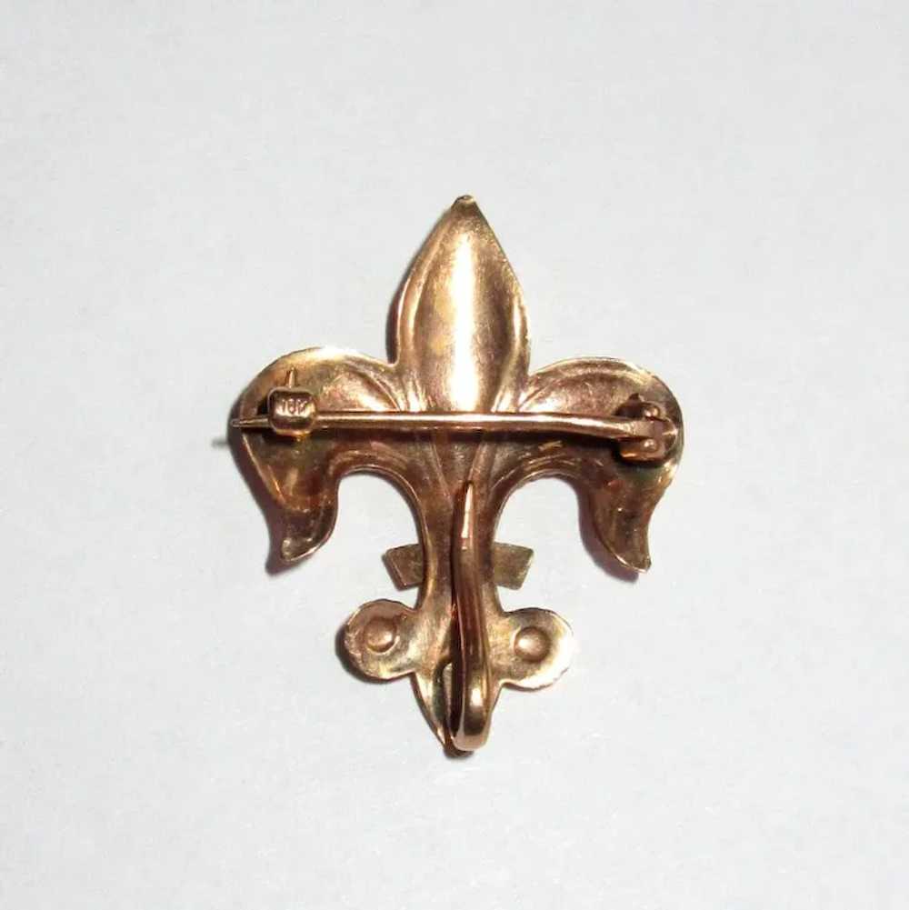 Victorian 10K Rose Gold Watch Pin, Fleur de Lis - image 4