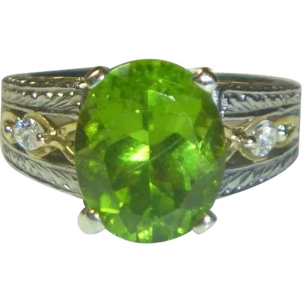 Vintage 4.60 Ct. Peridot, Diamond, Platinum and 1… - image 1