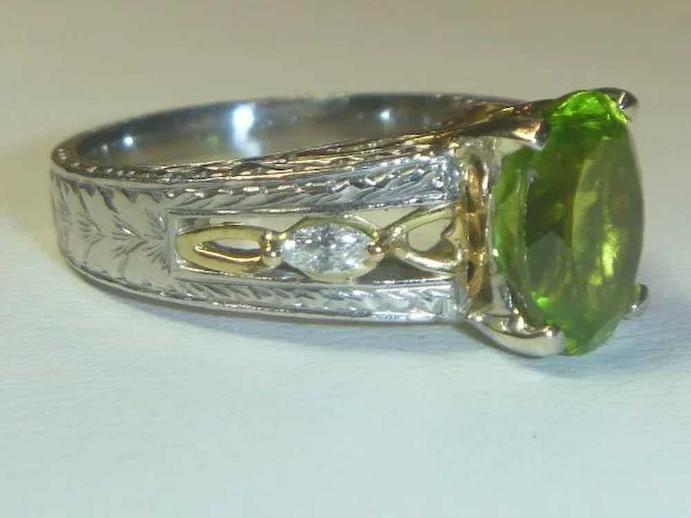 Vintage 4.60 Ct. Peridot, Diamond, Platinum and 1… - image 2