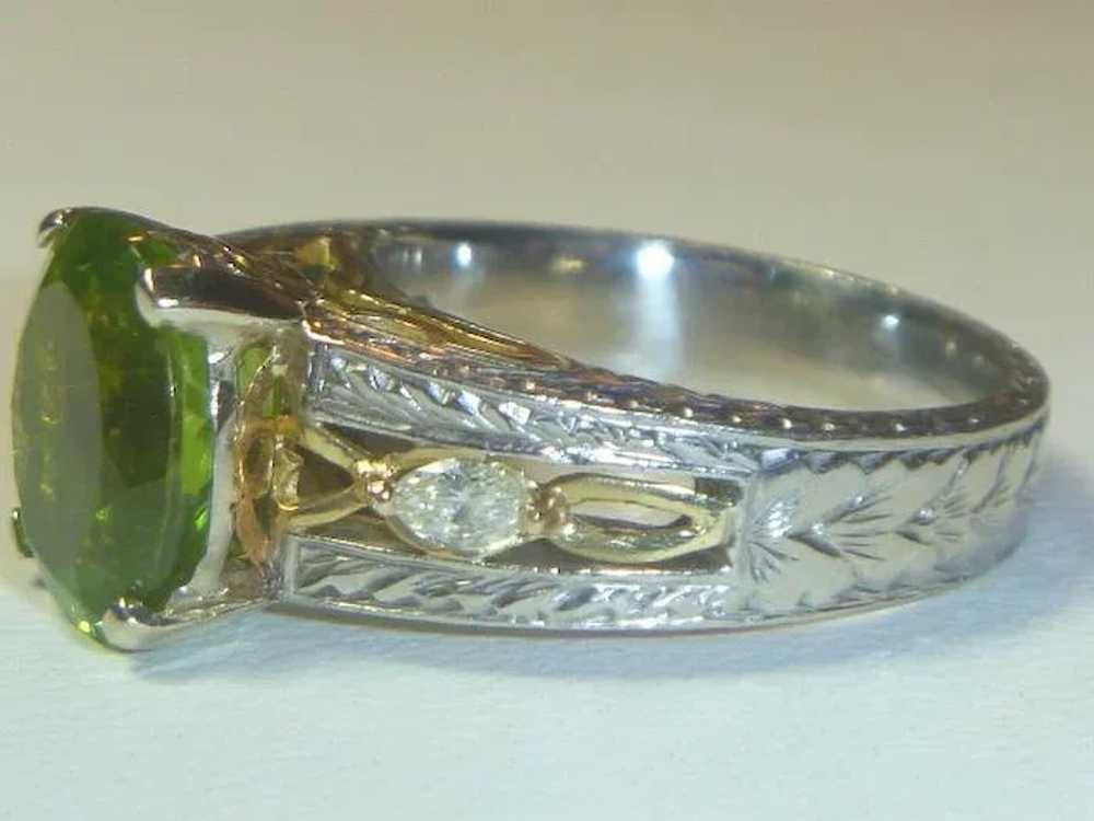 Vintage 4.60 Ct. Peridot, Diamond, Platinum and 1… - image 3