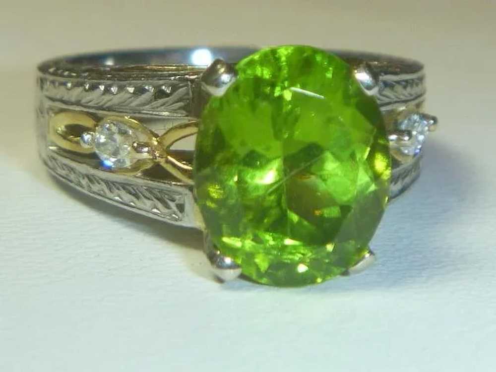 Vintage 4.60 Ct. Peridot, Diamond, Platinum and 1… - image 6