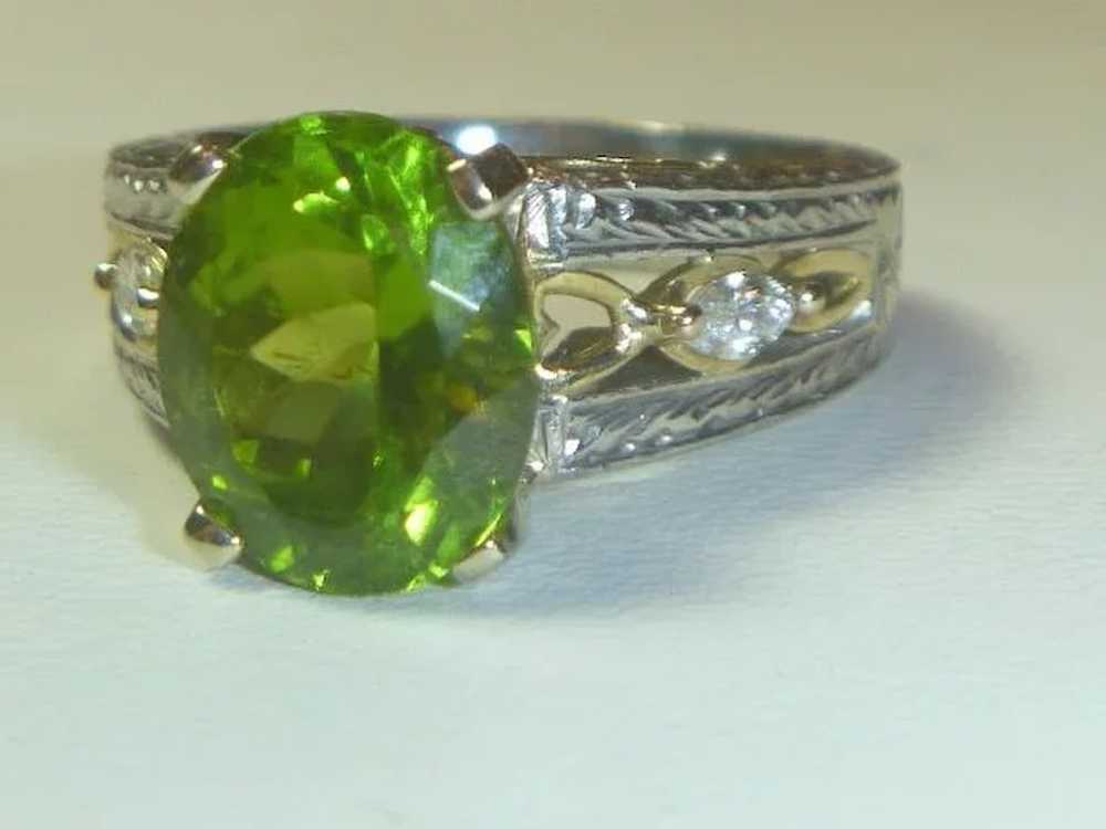 Vintage 4.60 Ct. Peridot, Diamond, Platinum and 1… - image 7