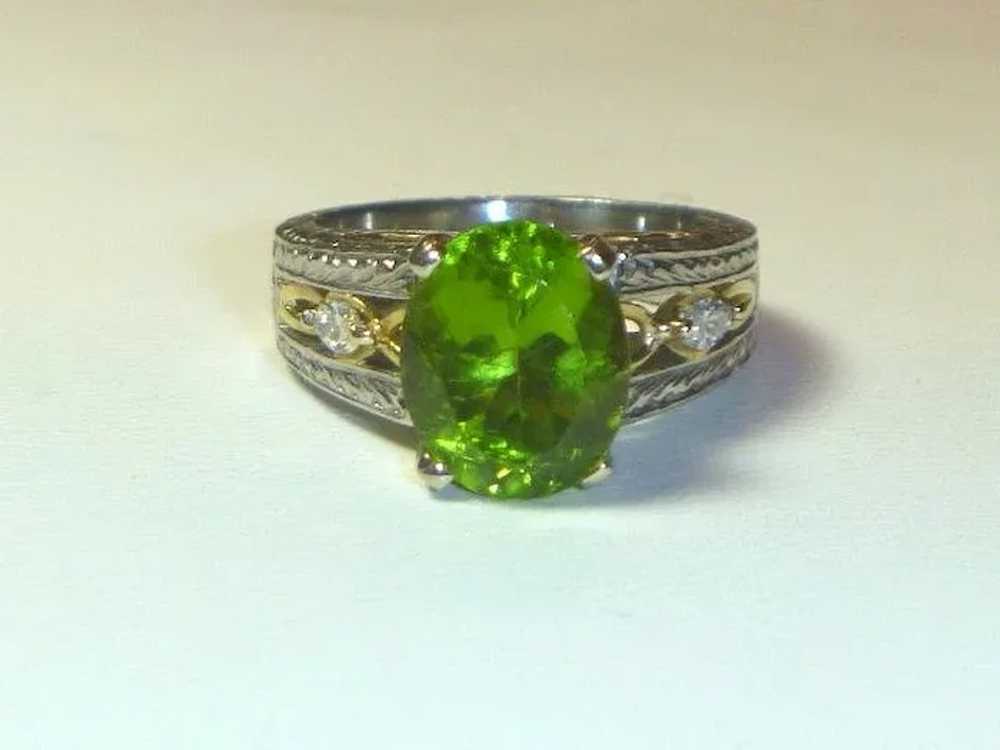 Vintage 4.60 Ct. Peridot, Diamond, Platinum and 1… - image 9