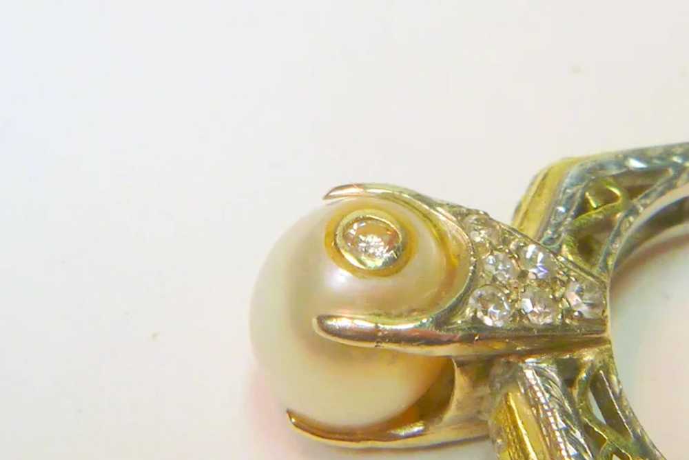 Vintage Cultured Pearl, Diamond, Platinum, 18k Ri… - image 5