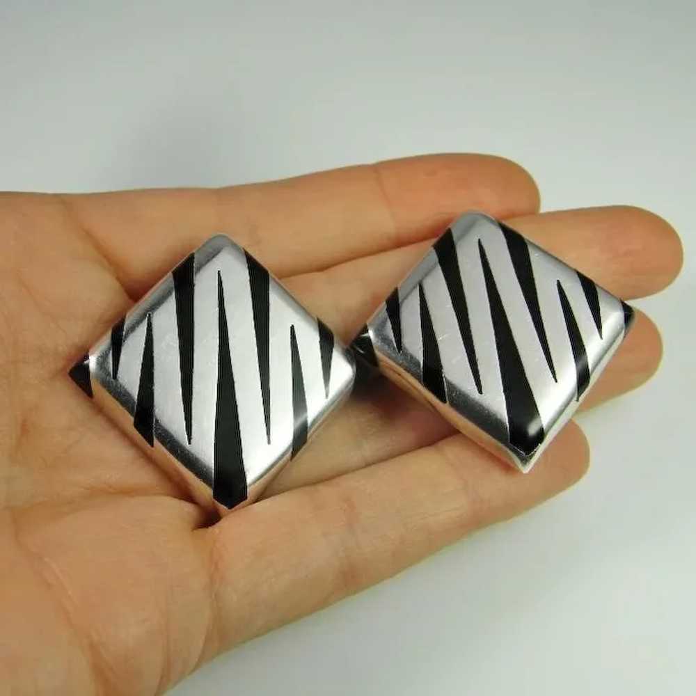 Big Square Diamond Zebra Onyx Inlay Geometric Art… - image 3