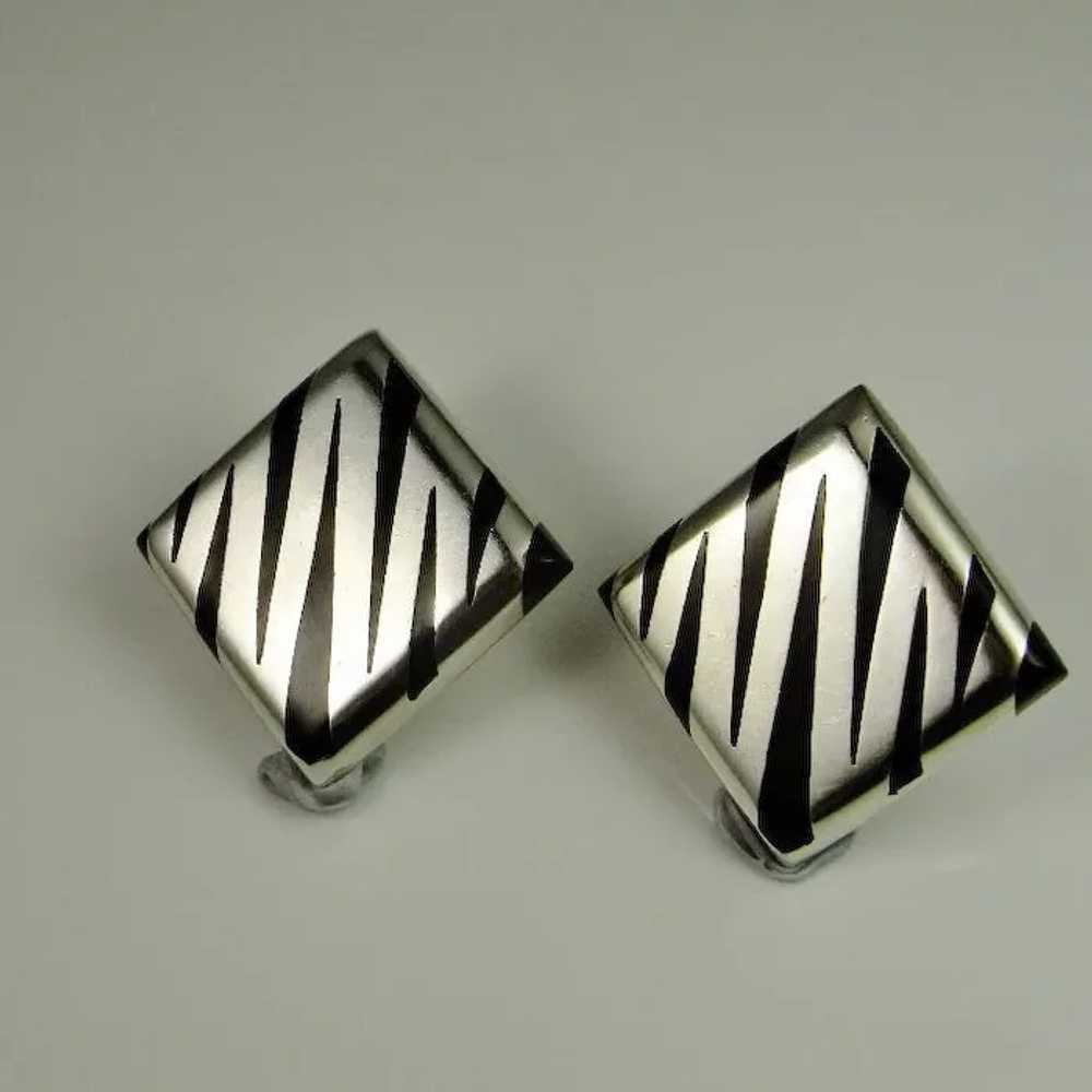 Big Square Diamond Zebra Onyx Inlay Geometric Art… - image 7