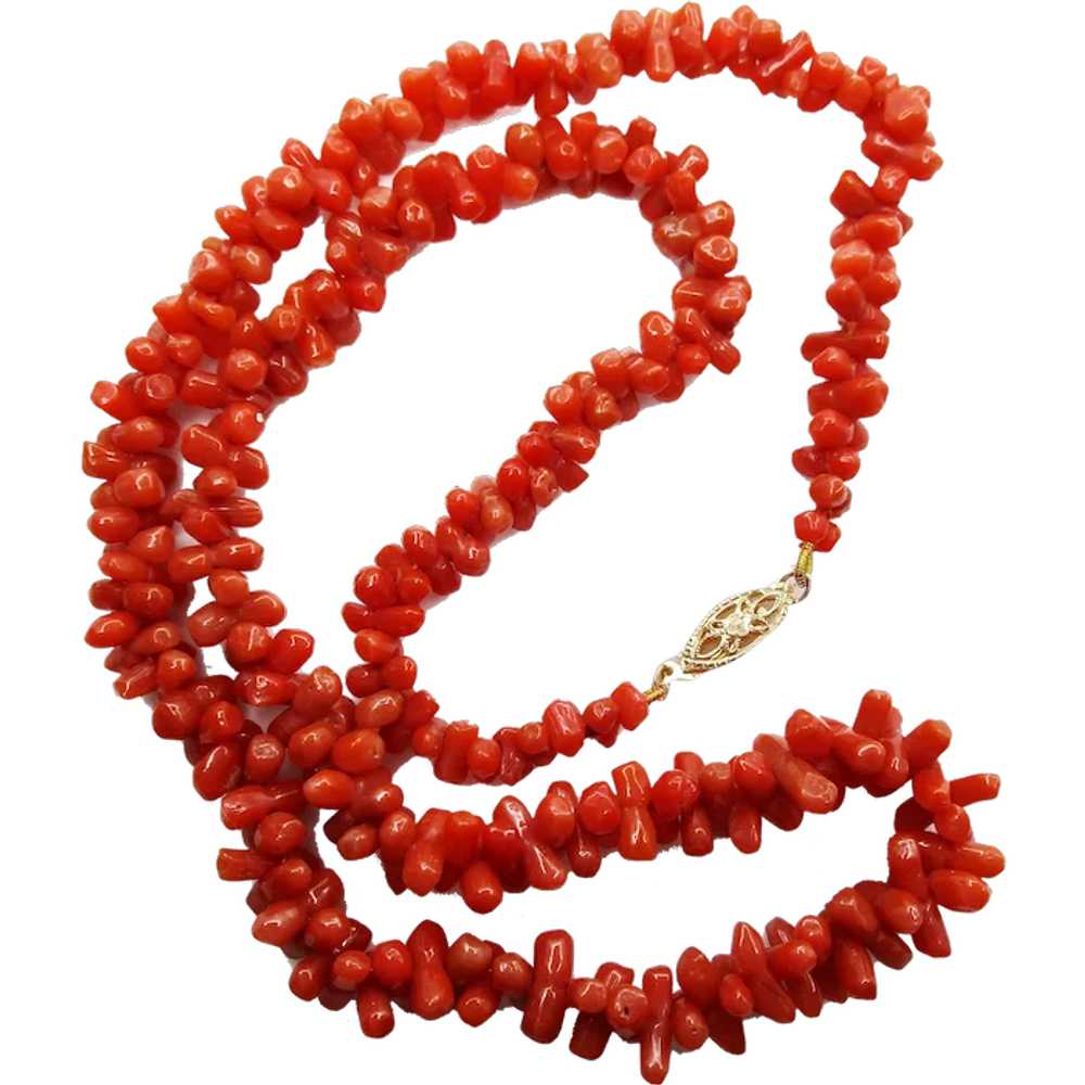 Victorian 14K Yellow Gold Natural Red Coral Bead … - image 1