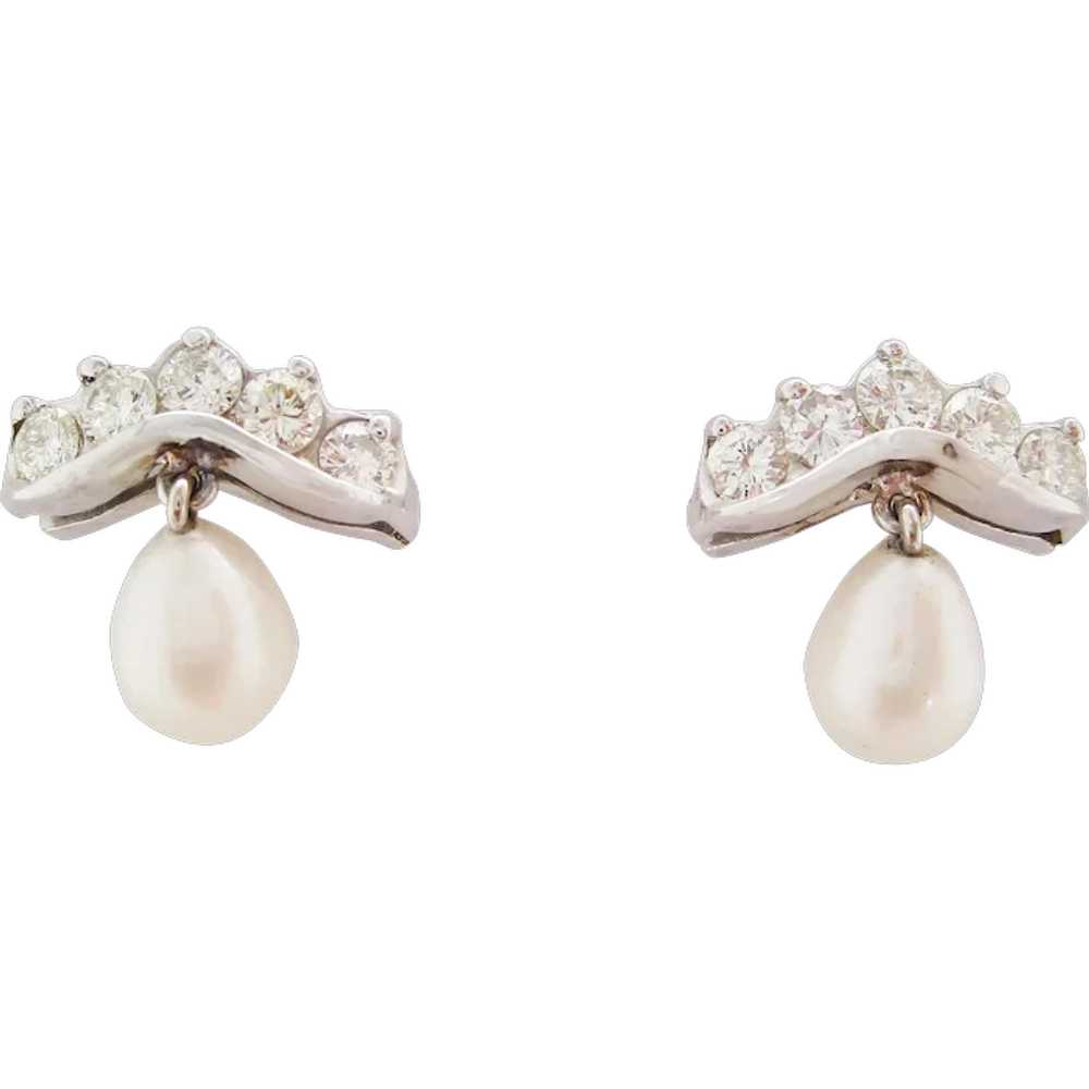 14 Karat White Gold Diamond and Akoya Pearl Drop … - image 1