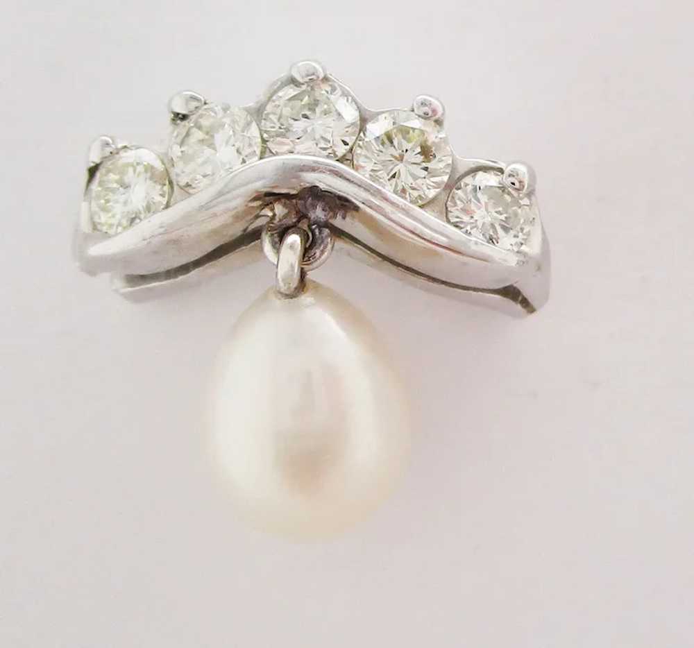 14 Karat White Gold Diamond and Akoya Pearl Drop … - image 2