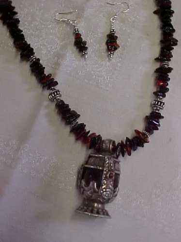 Hand Strung Amber Necklace with Vintage Tibetan Pe