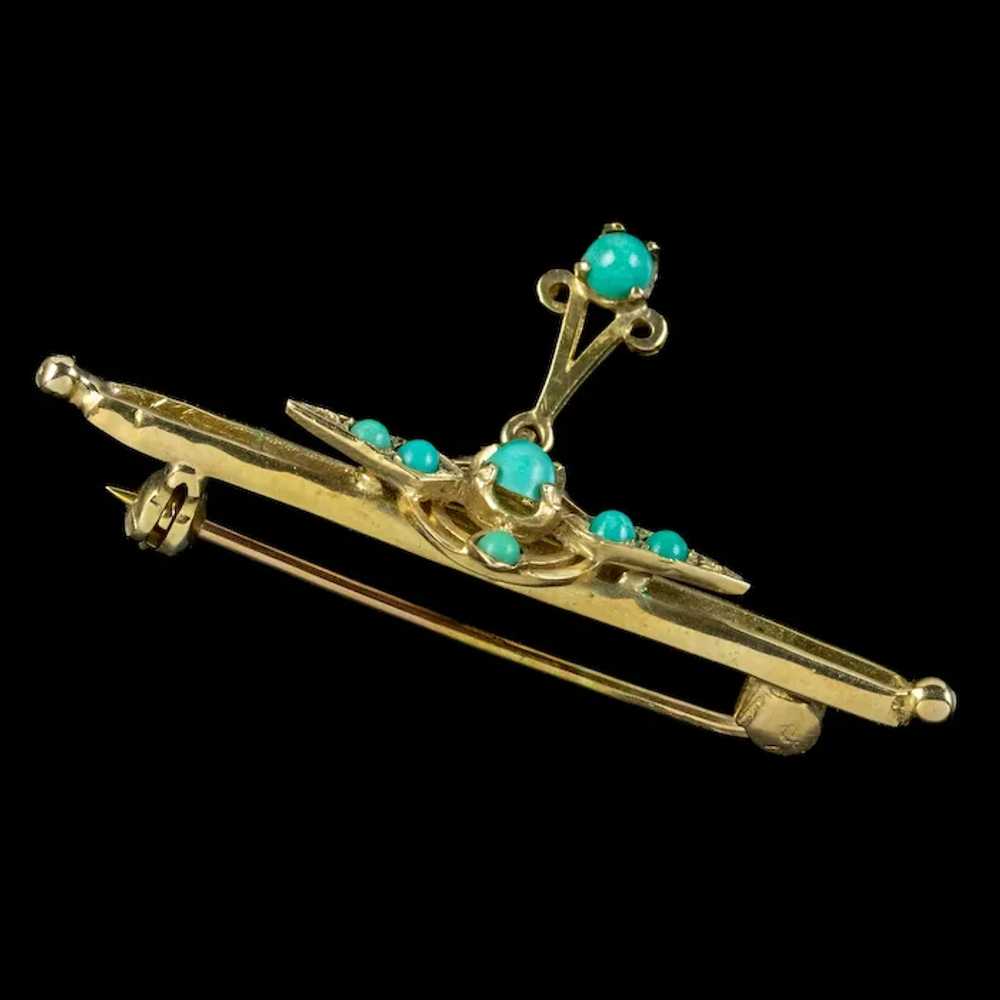 Vintage Turquoise Bar Brooch 9ct Gold With Box - image 5