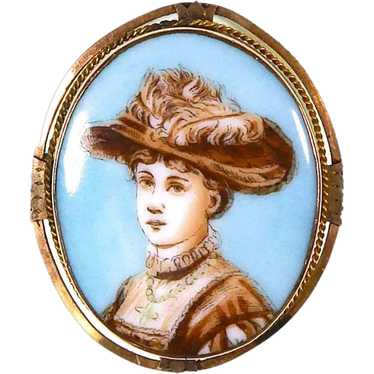 Antique Edwardian Porcelain Pin – Portrait of Lady