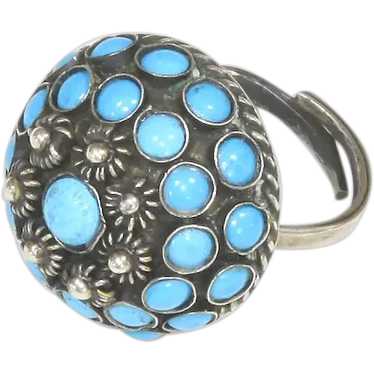 Turquoise Sterling Silver Domed Cluster Ring – Me… - image 1