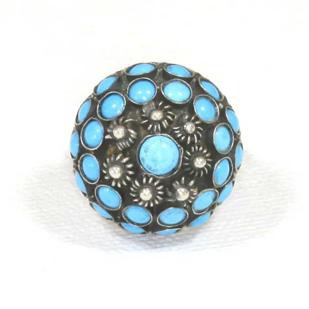 Turquoise Sterling Silver Domed Cluster Ring – Me… - image 2