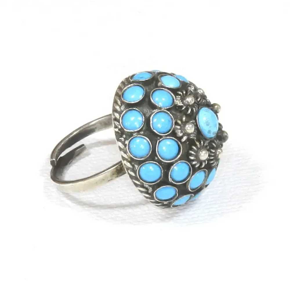 Turquoise Sterling Silver Domed Cluster Ring – Me… - image 3