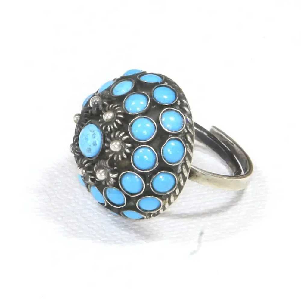 Turquoise Sterling Silver Domed Cluster Ring – Me… - image 4