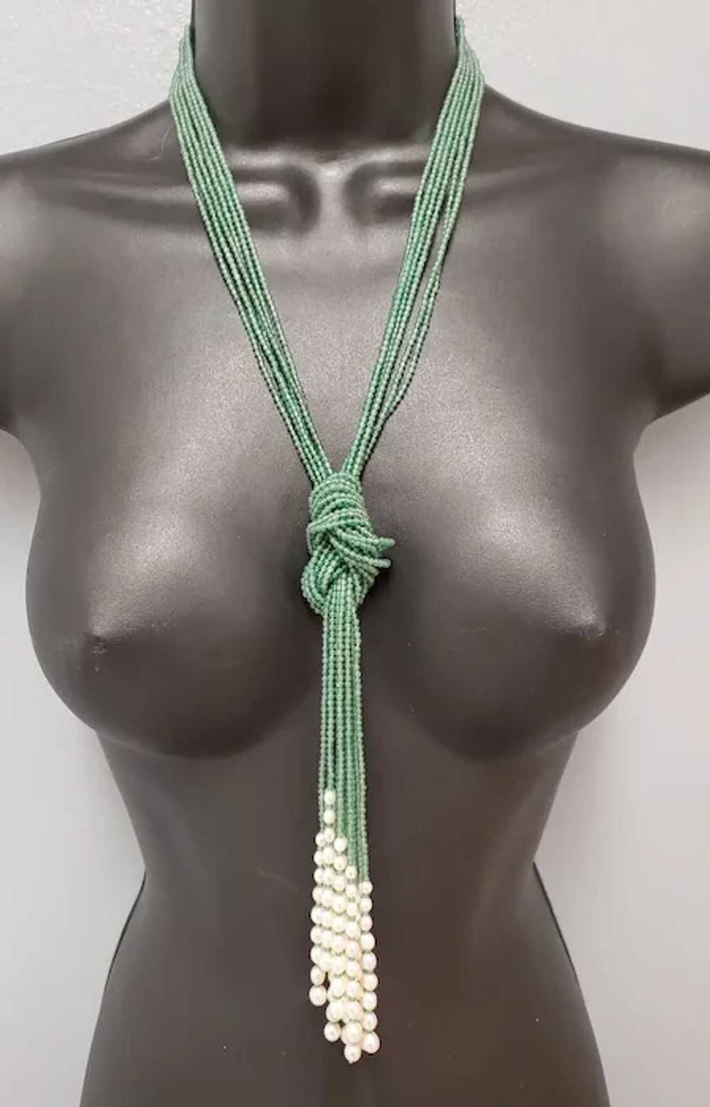 Real Pearl and Faux Jade Necklace Art Deco Flappe… - image 3