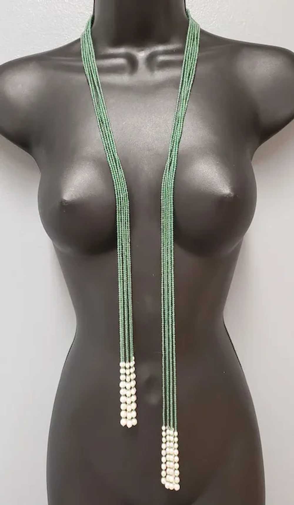 Real Pearl and Faux Jade Necklace Art Deco Flappe… - image 5