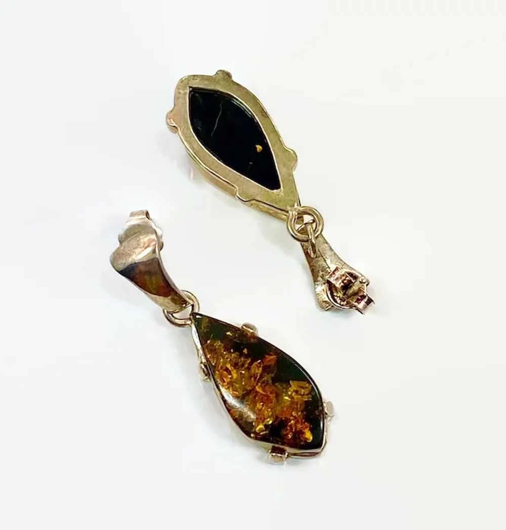 Green Amber Earrings, Sterling Silver, Vintage Ea… - image 5