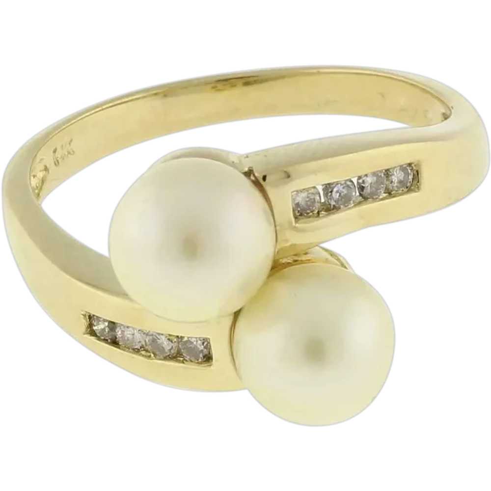 Vintage Freshwater Pearl Diamond Accent Bypass Ri… - image 1