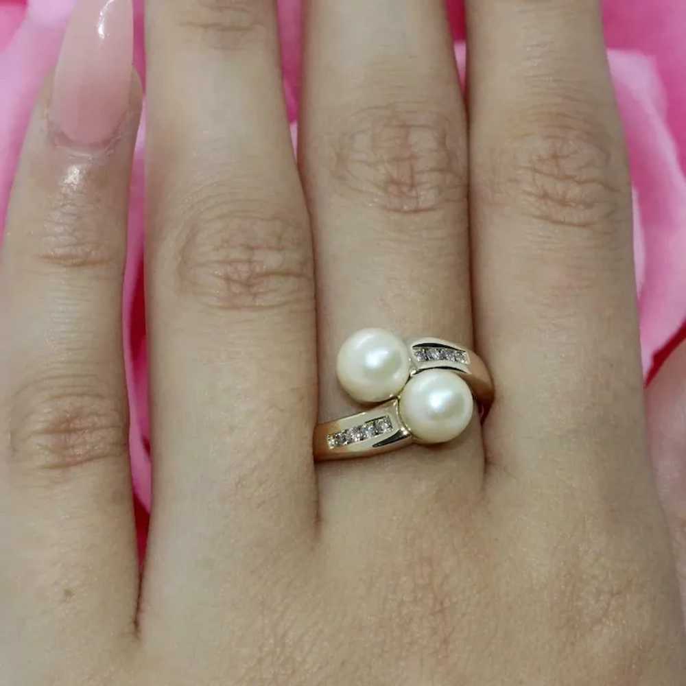 Vintage Freshwater Pearl Diamond Accent Bypass Ri… - image 2
