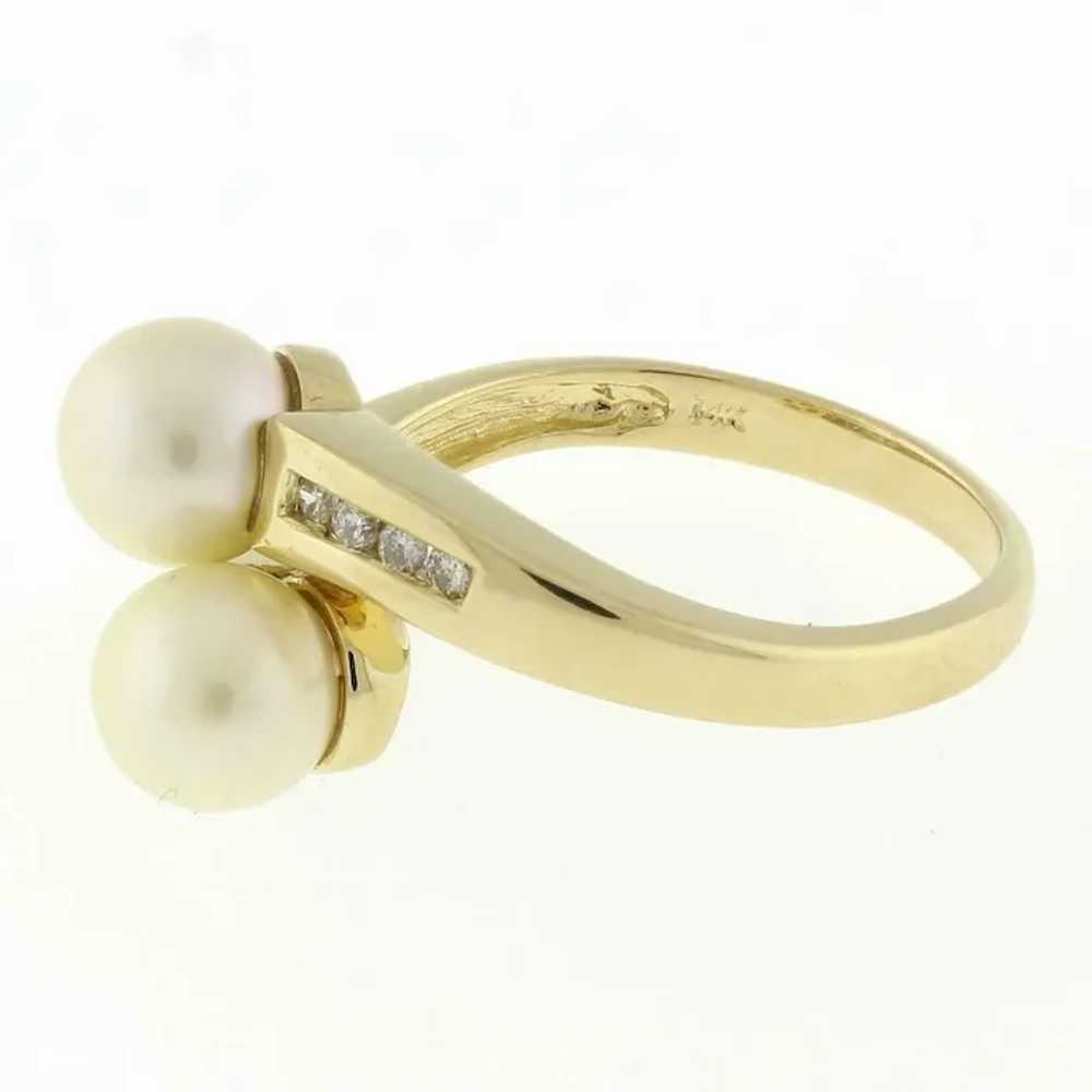 Vintage Freshwater Pearl Diamond Accent Bypass Ri… - image 3