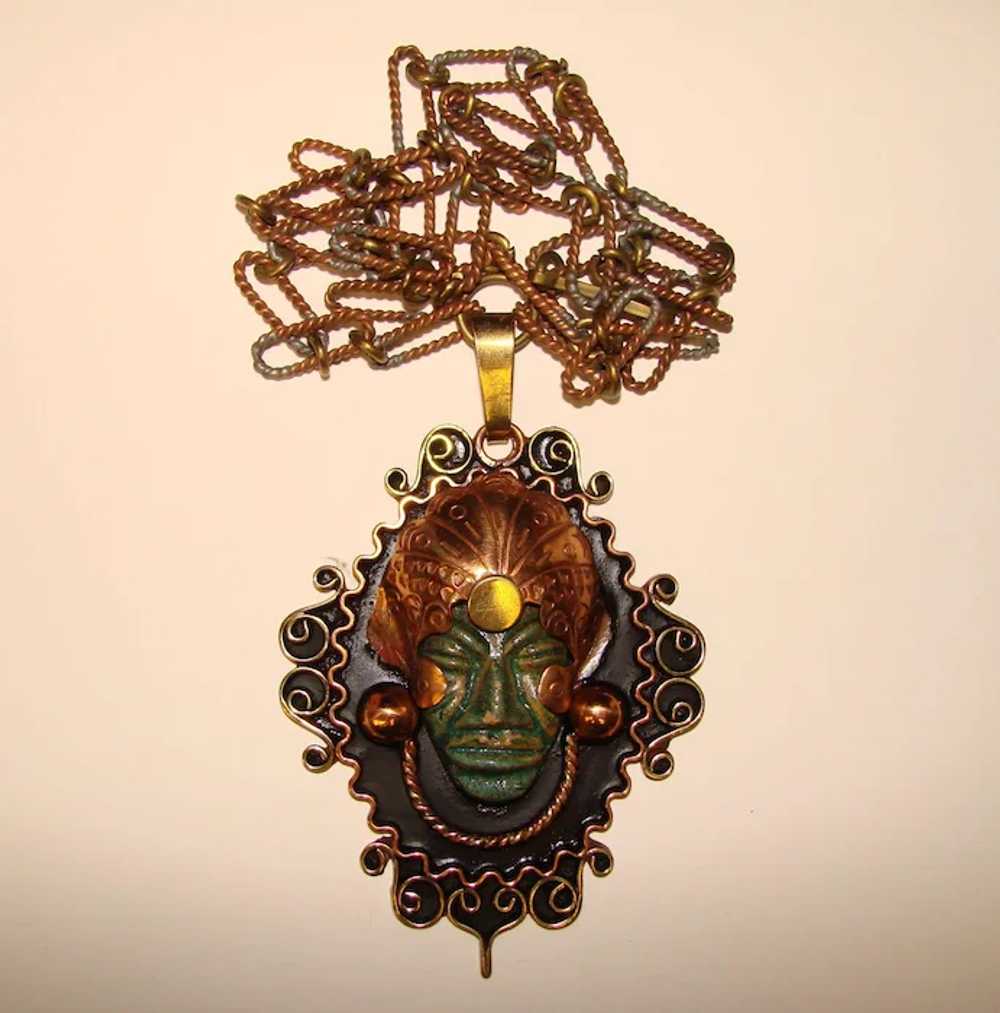 Fabulous MEXICO Mixed Metals Mayan Design Vintage… - image 2