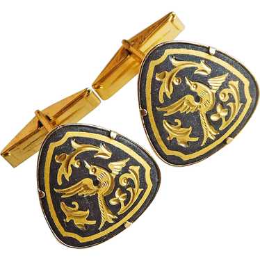 Awesome DAMASCENE Bird Vintage Cufflinks - image 1