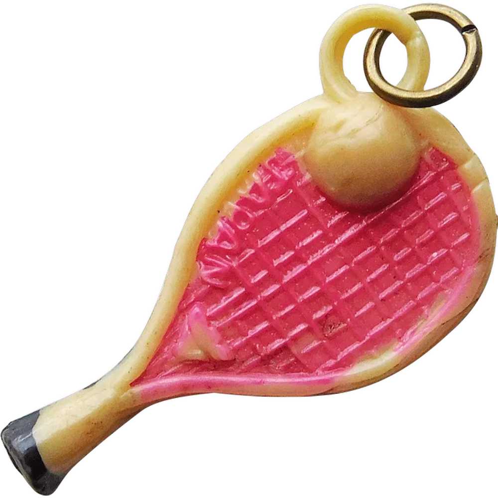 Vintage Celluloid PING PONG Racket and Ball Estat… - image 1