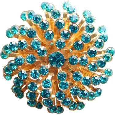 Gorgeous TEAL RHINESTONE Vintage Brooch