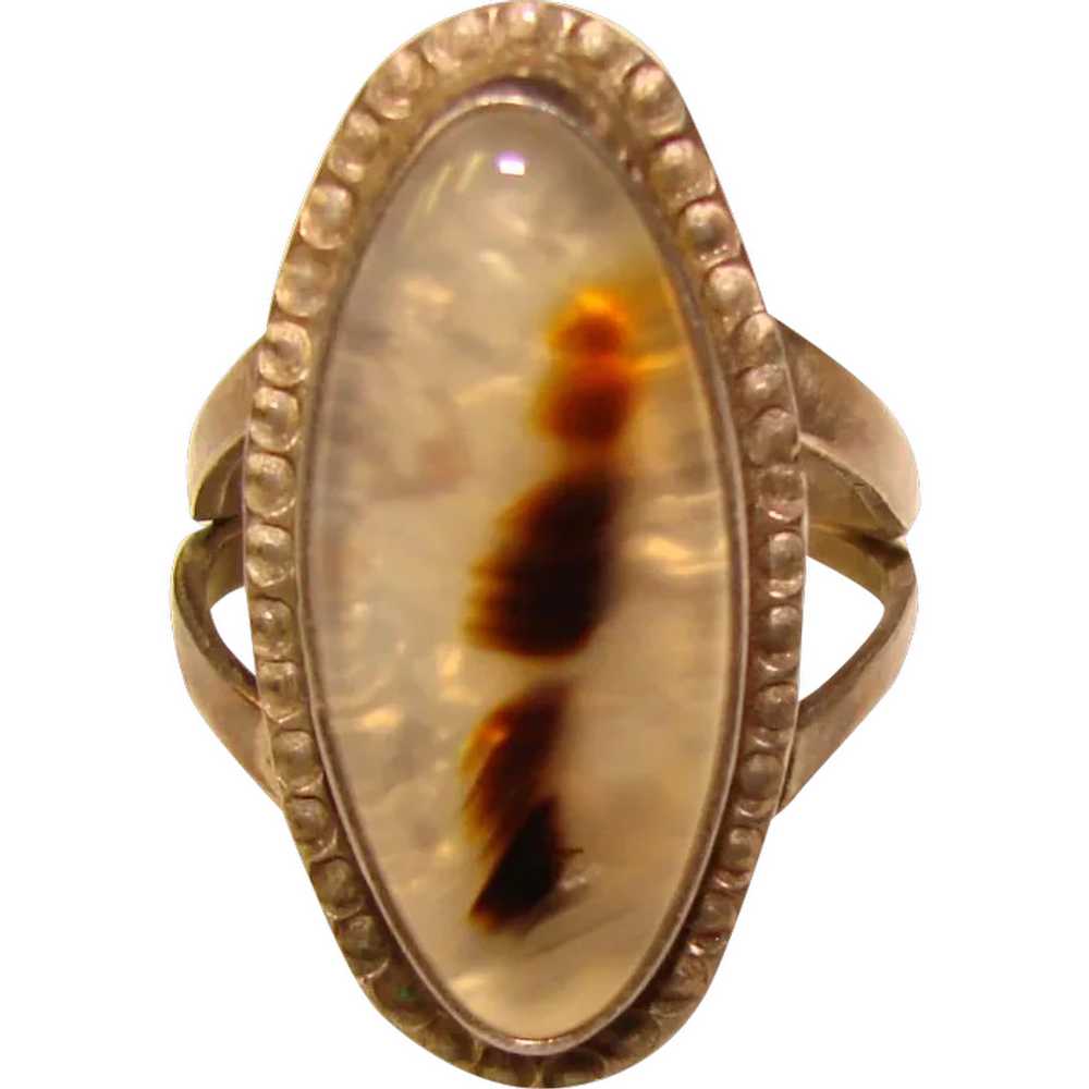 Fabulous STERLING & AGATE Vintage Ring - image 1