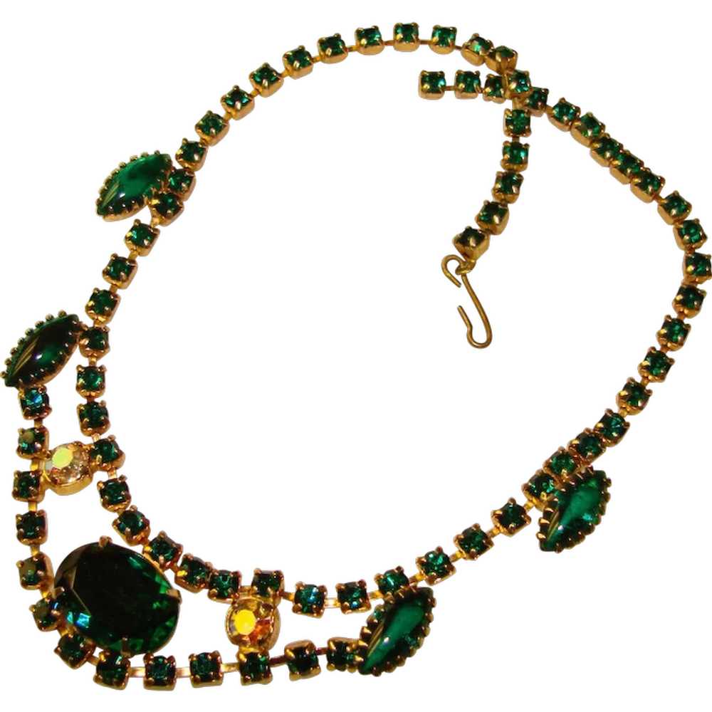 Fabulous GREEN Rhinestone Vintage Necklace - image 1