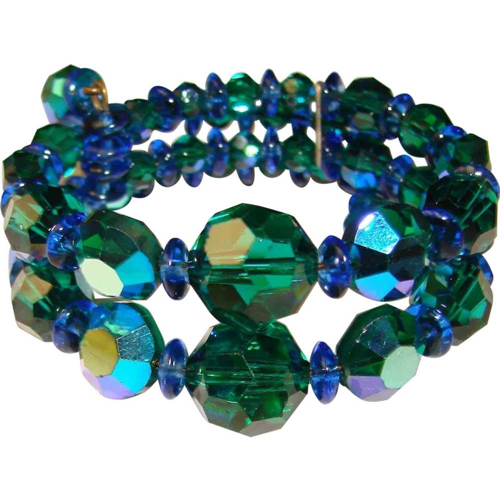 Fabulous GREEN & BLUE Aurora Crystal Double Row B… - image 1