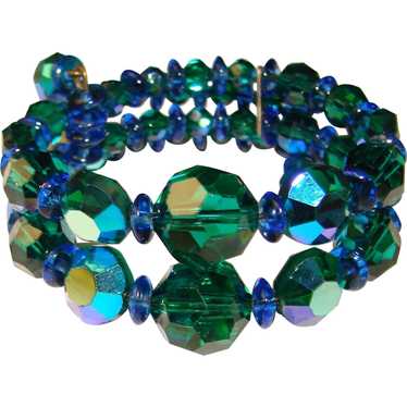 Fabulous GREEN & BLUE Aurora Crystal Double Row B… - image 1