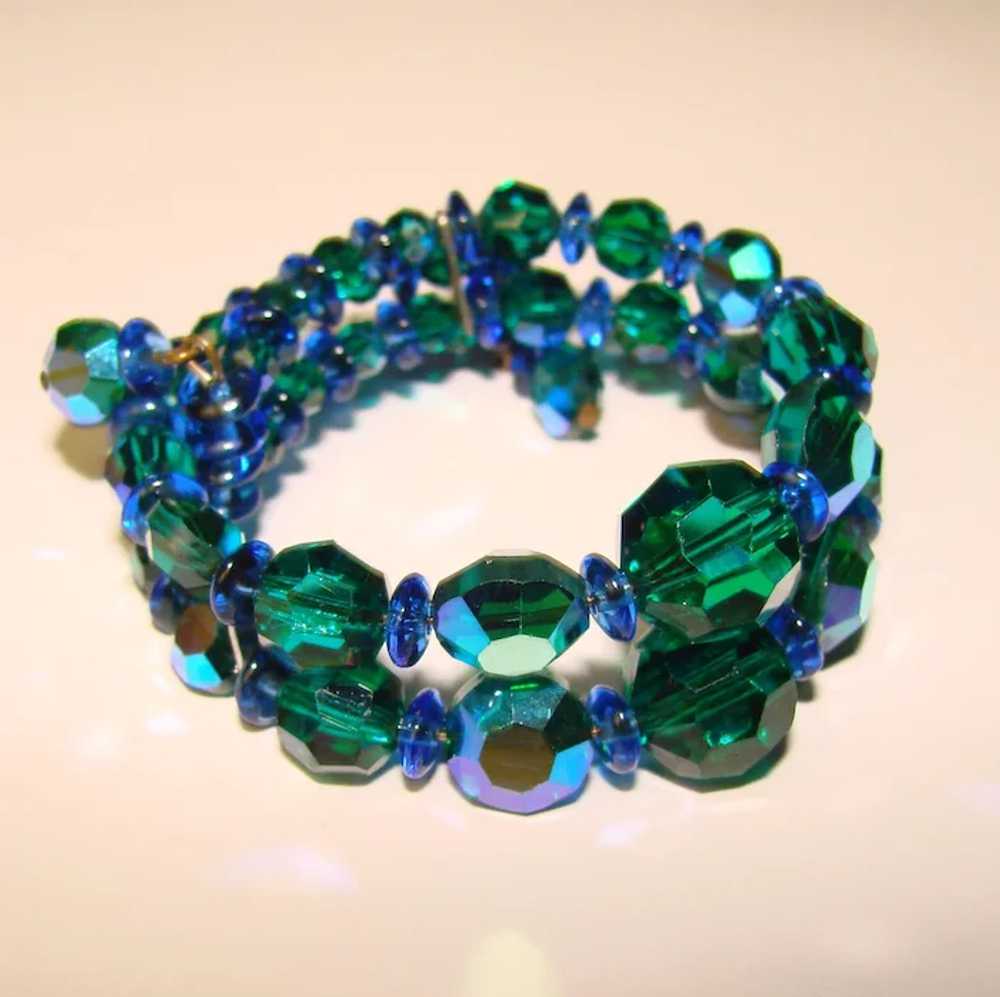 Fabulous GREEN & BLUE Aurora Crystal Double Row B… - image 2