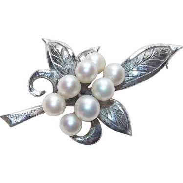 Gorgeous Sterling & Cultured Pearl Vintage Brooch