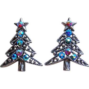 Gorgeous Christmas Tree Rhinestone Vintage Earrin… - image 1