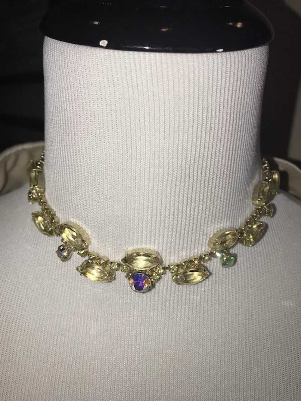 Vintage “Dramatic” Yellow Rhinestone Necklace, Mi… - image 3