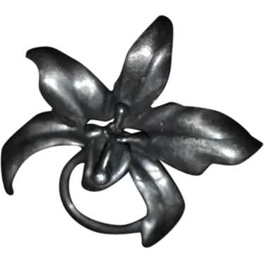 Old Sterling Silver Heavy Flower Brooch Pin Fancy - image 1