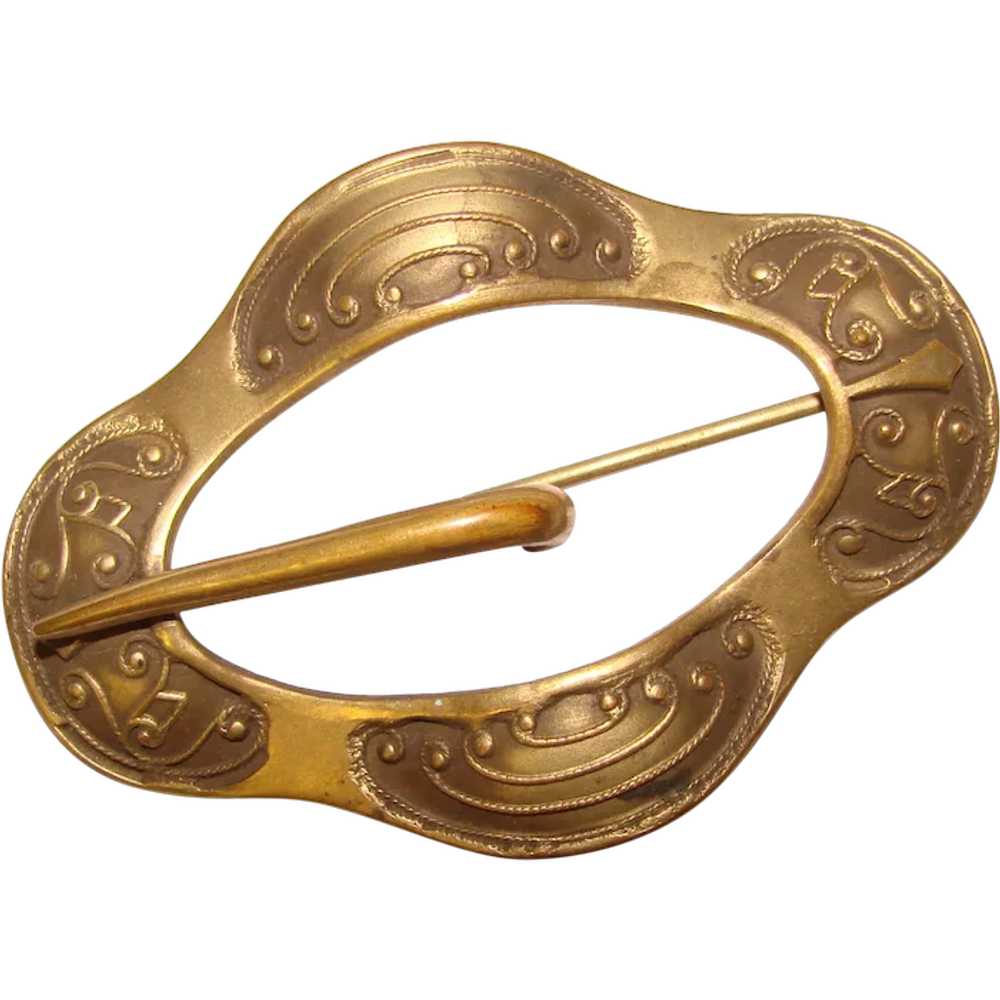 Fabulous Antique Patterned Metal Sash Pin Brooch - image 1