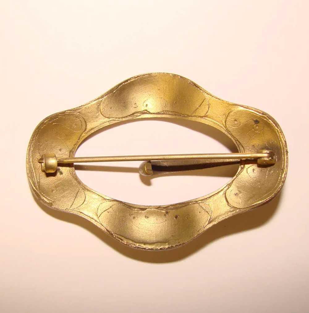 Fabulous Antique Patterned Metal Sash Pin Brooch - image 2