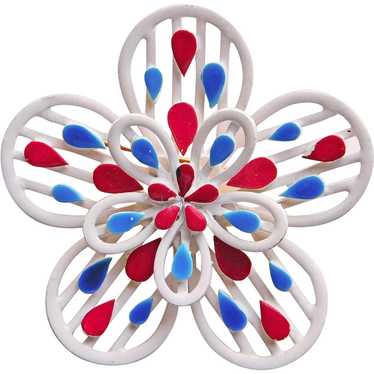 Awesome RED WHITE & BLUE Enameled Brooch - Patriot