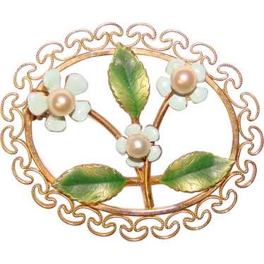 Gorgeous KREMENTZ Enamel & Cultured Pearl Forget … - image 1