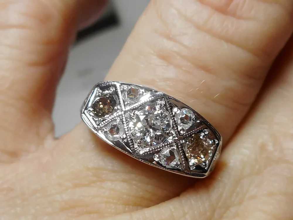 Art Deco 1910-1920's 18k white Diamond Ring Size 6 - image 12