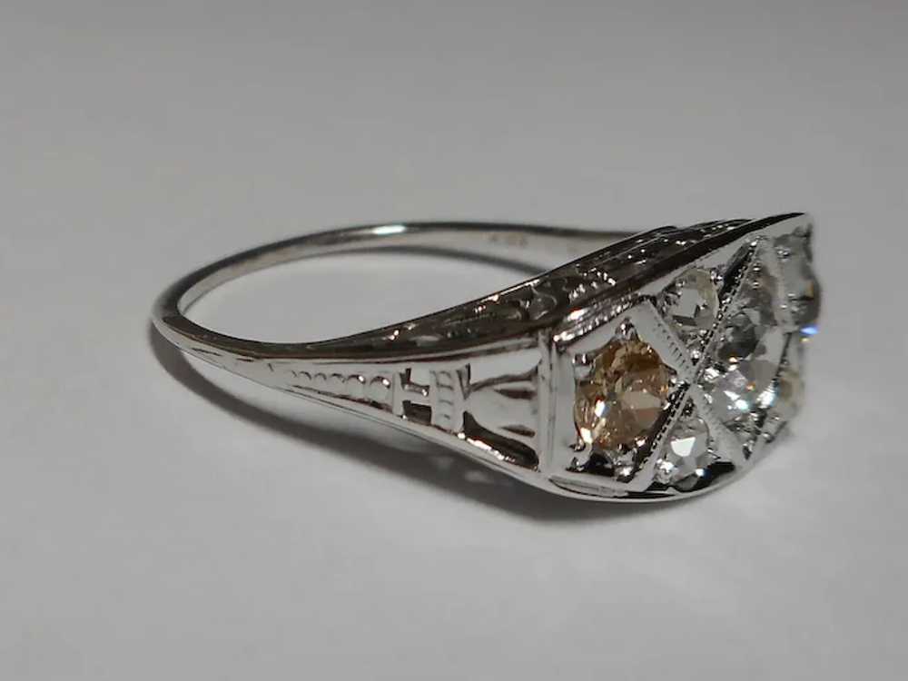 Art Deco 1910-1920's 18k white Diamond Ring Size 6 - image 5