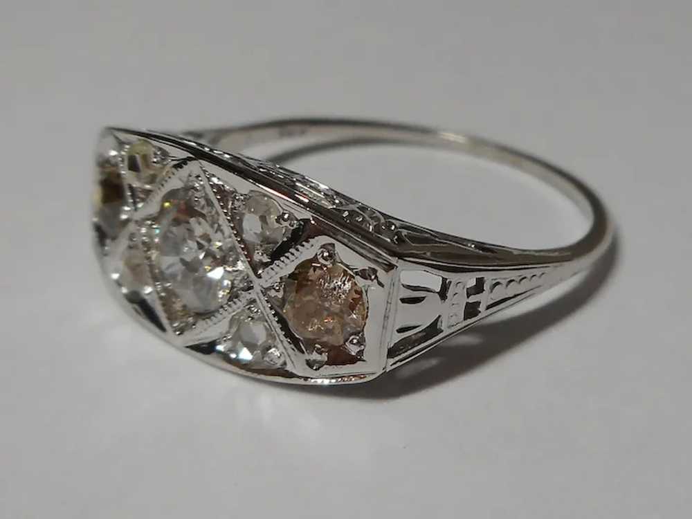 Art Deco 1910-1920's 18k white Diamond Ring Size 6 - image 6
